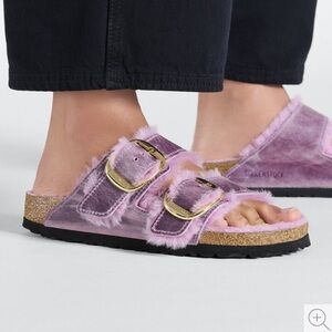 NEW Birkenstock Arizona Big Buckle Shearling Lavender Leather  Gold Sz 37